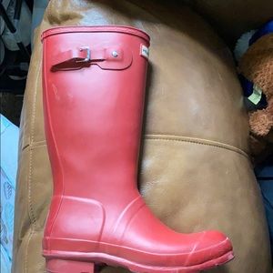 red tall hunter boots